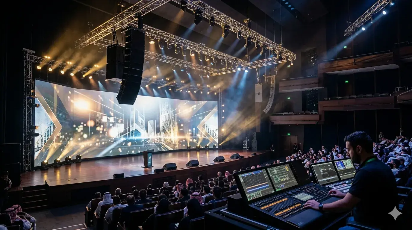 Concert-grade event production stage with LED screens and intelligent lighting in Riyadh