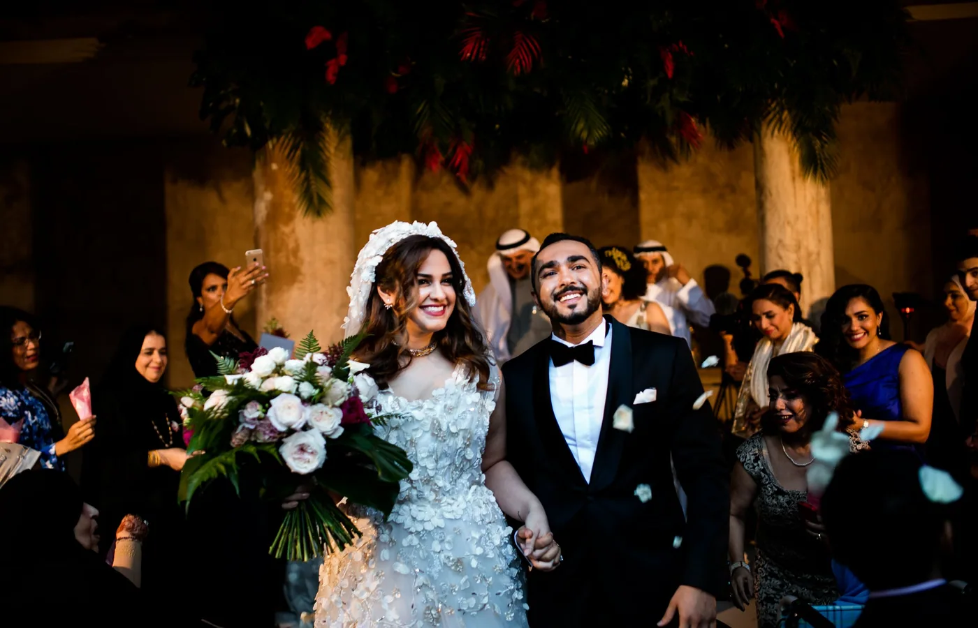 Luxury wedding reception with the couple and guests at a premium venue in Saudi Arabia