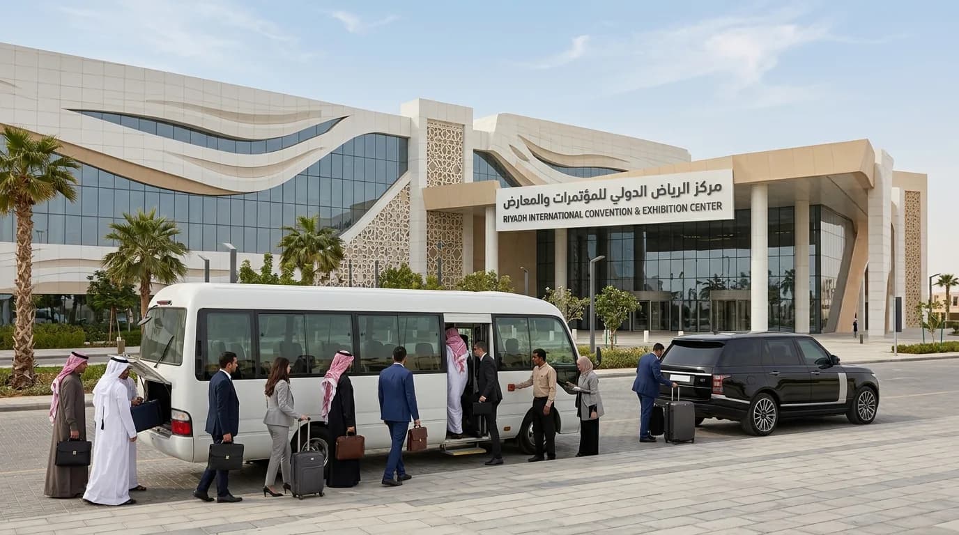 Delegate shuttle outside a Riyadh convention centre