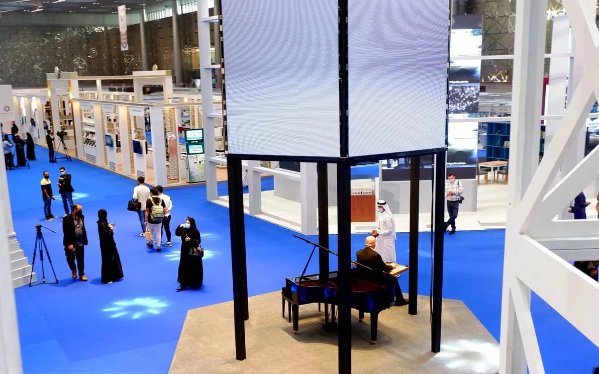Interactive LED exhibition tower build on the show floor of a national exhibition
