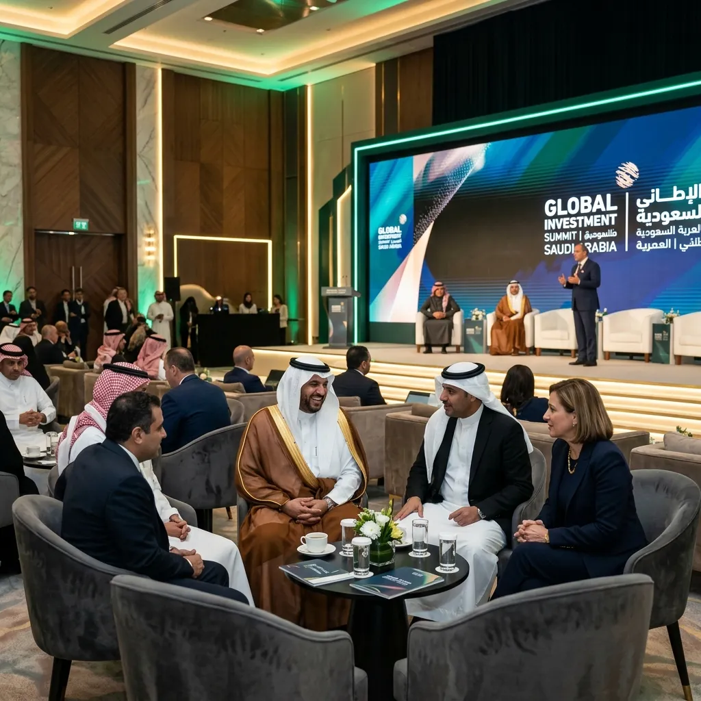 Luxury corporate executive summit in Riyadh Saudi Arabia with VIP seating and LED stage