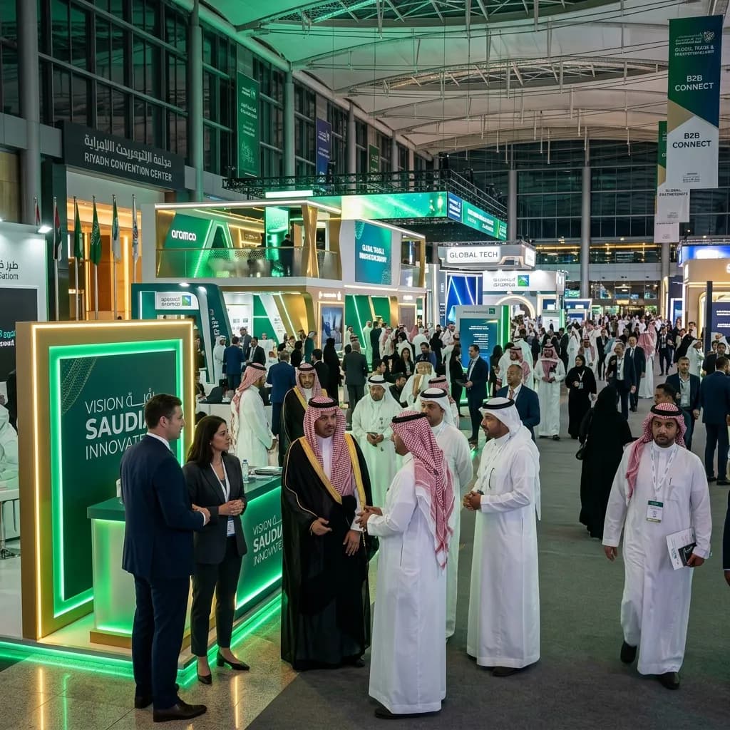 Large-scale international trade show and exhibition in Saudi Arabia with custom booths